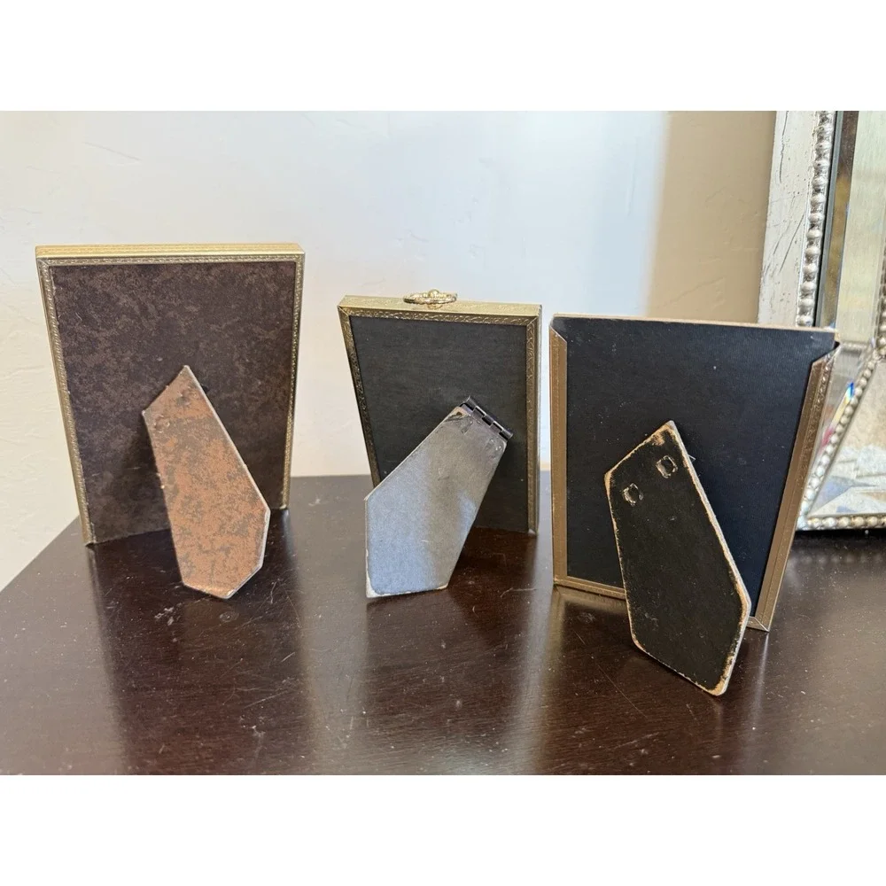 Lot Of 3 Vintage Gold Brass Mid Century Beaded Picture Photo Frames